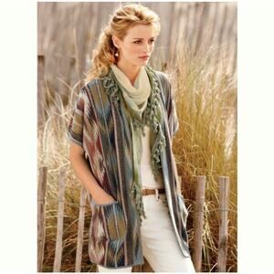 Peruvian Connection Aruni Multicolor Aztec Western Pima Cotton Cardigan Sweater